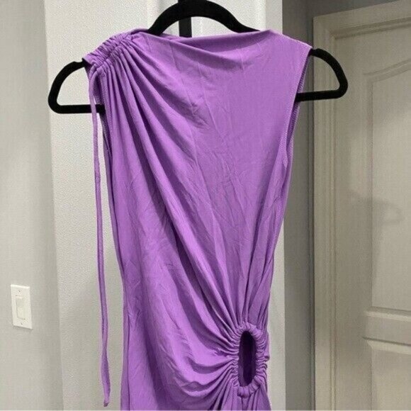 MONSE Sleeveless Keyhole Detail Draped Dress Stretch Purple Mini Designer Sz 0 • - Picture 7 of 13